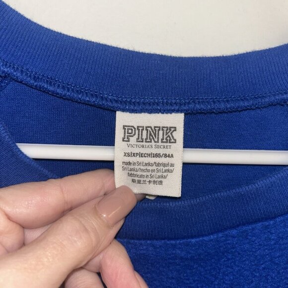 PINK Victoria Secret Blue Crew Neck Long Sleeve Fleece Pullover Sweater Size XS - Picture 6 of 7